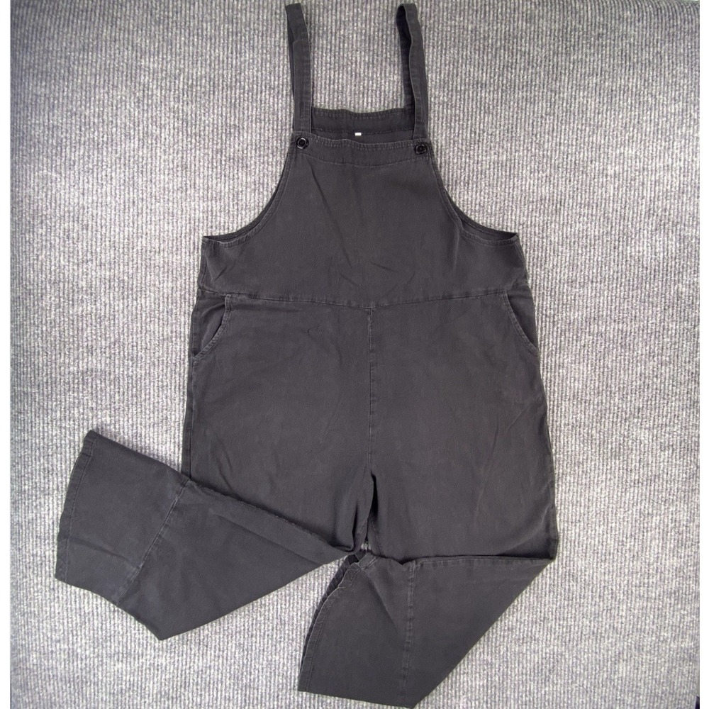 Distressed Overalls Jumpsuit Women XL Black Cotton Linen Blend Lagenlook Boho